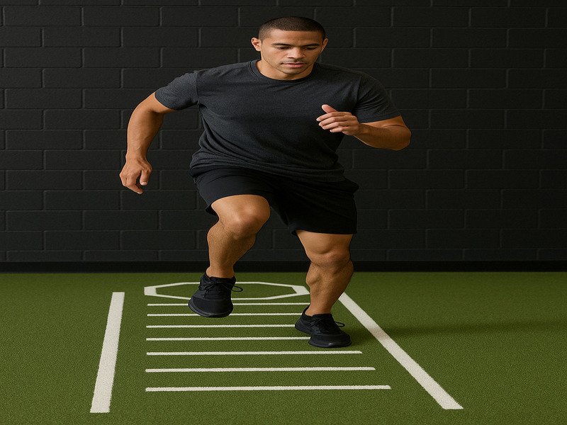 athlete doing battle rope slams on gym turf